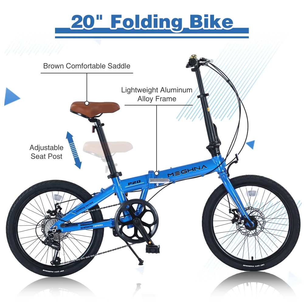 20 Inch 7-Speed Folding City Bike, Lightweight Aluminum Frame