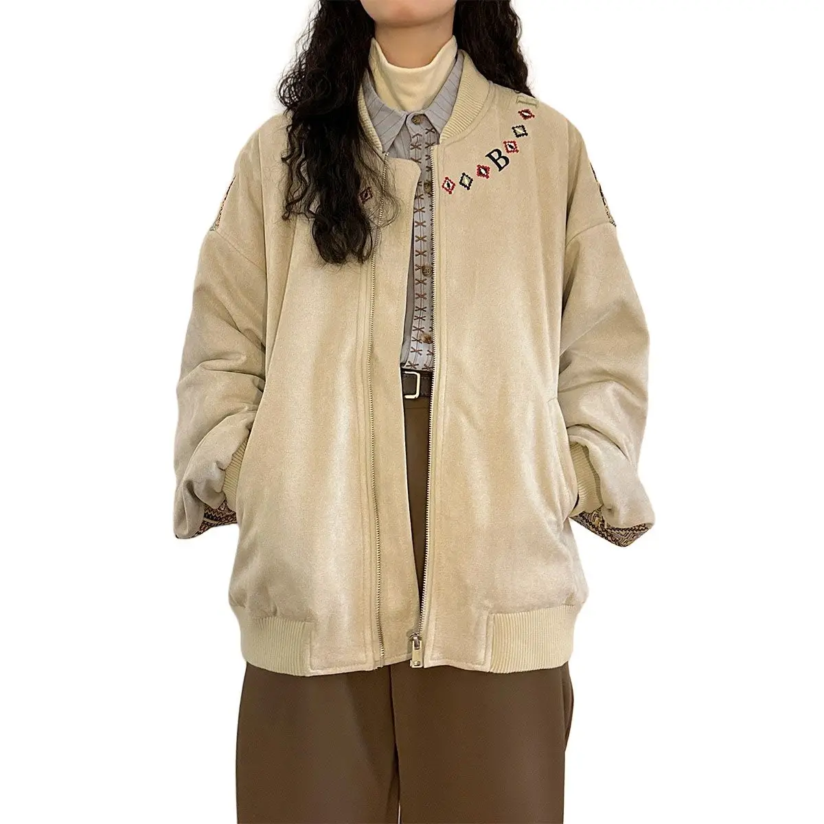 

Baseball Jackets High Quality Womens Autumn Sporty Elastic Varsity Zip-Up Pattern Woven Element Function Preppy Streetwears Y2K