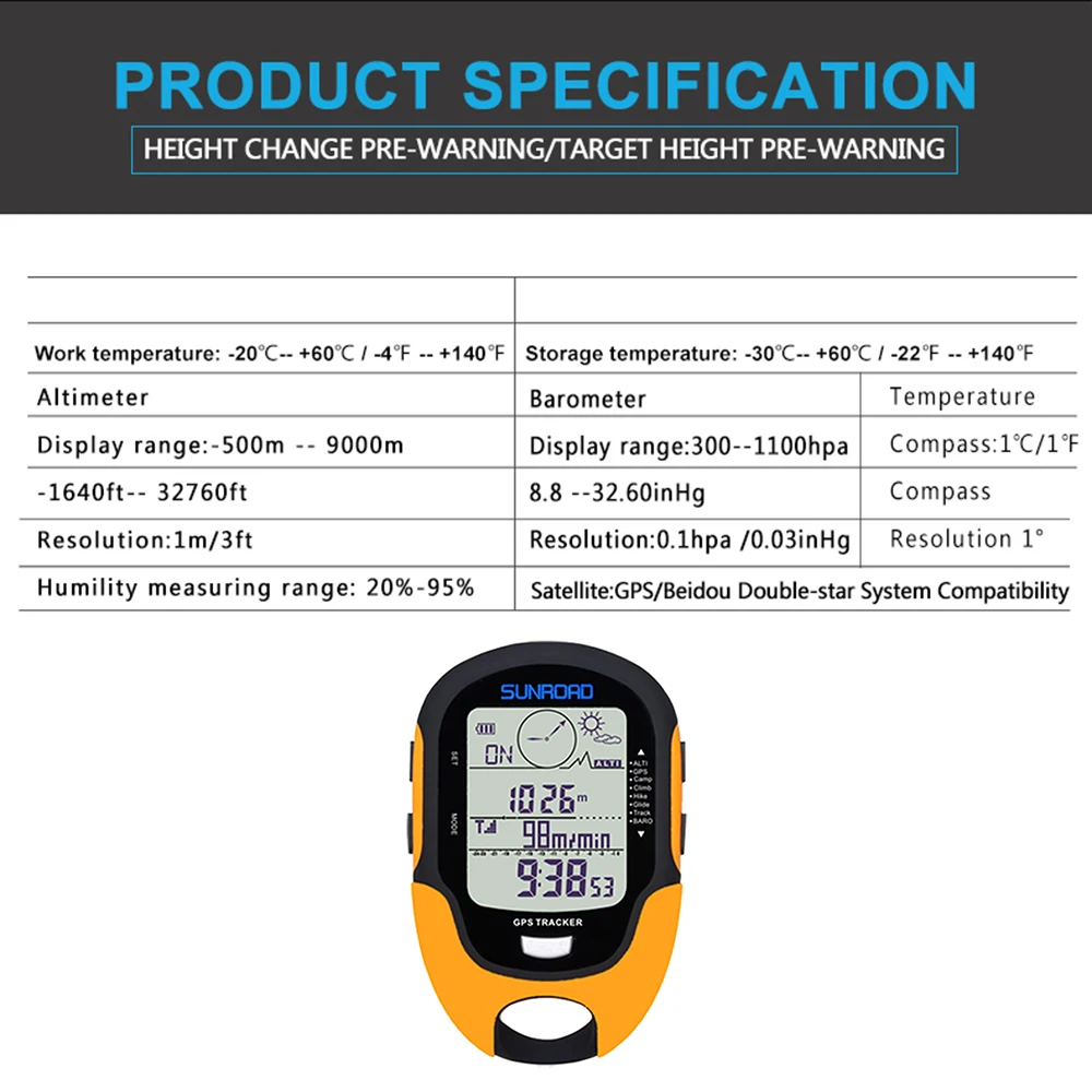 Multifunction LCD Digital GPS Altimeter Barometer Compass Portable Outdoor Camping Hiking Climbing Altimeter with LED Torch