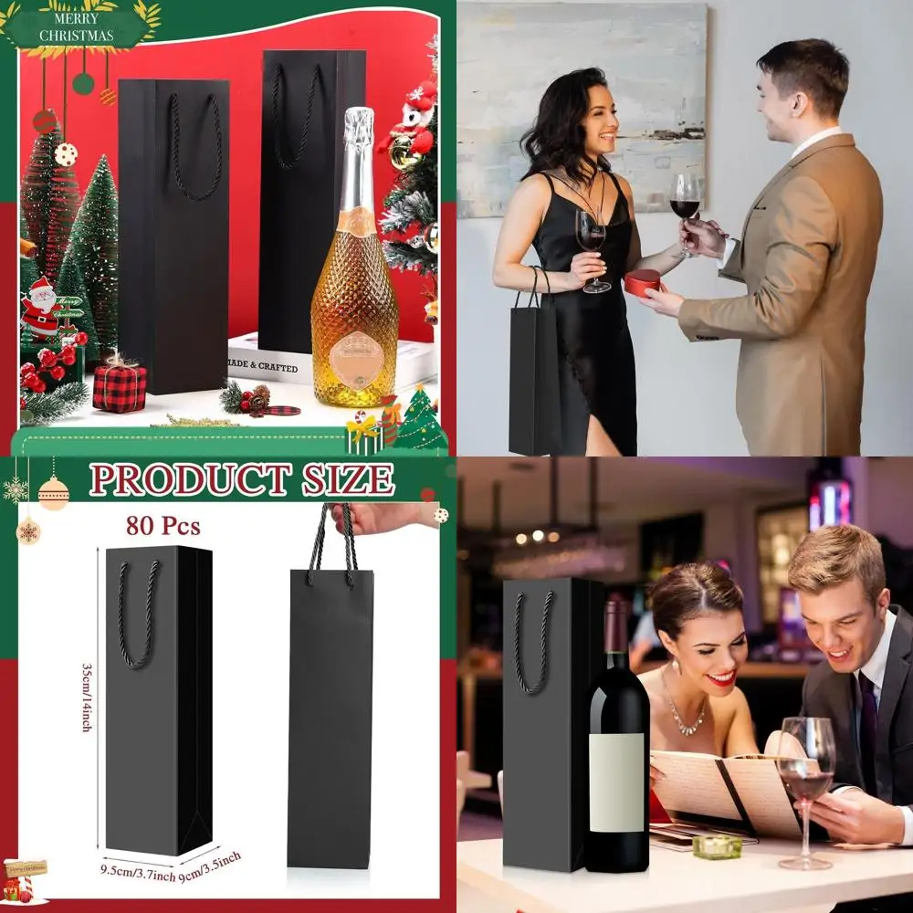 

Bulk 80-Count Wine Gift Bags, 3.7x3.5x14 Inches, Sturdy Paper with Handles for Champagne, Alcohol, Gifts, Retail, Business, Part
