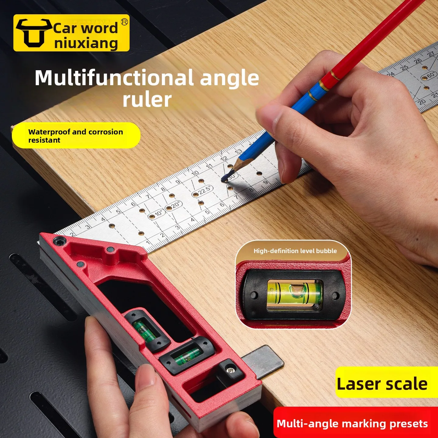 

Угломер-уровень для столярных работ - многофункциональный универсальный 90-градусный ° Измерительный инструмент для обработки нержавеющей стали