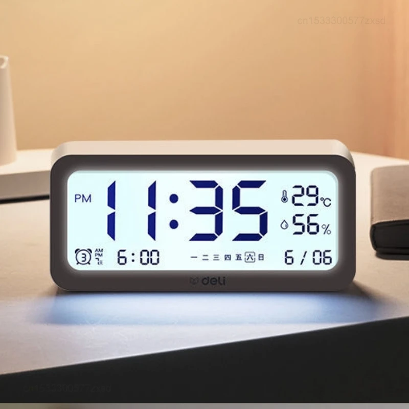 Xiaomi Deli Alarm Clock Durable Household Alarm Clock Digital Clock Bedroom Room Child Alarm Clock Temperature Humidity Calendar