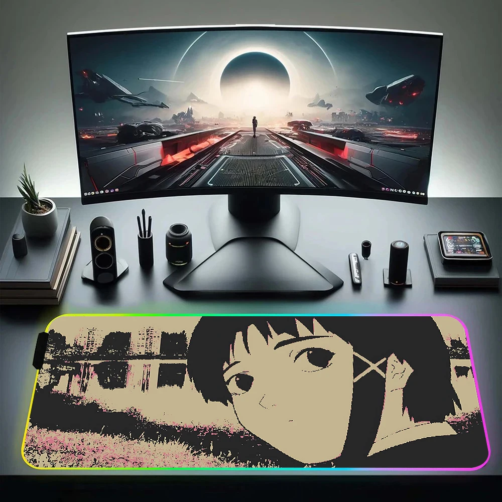 Cartoon Lain RGB Pc Gamer Keyboard Mouse Pad Mousepad LED Glowing Mouse Mats Rubber Gaming Computer Mausepad