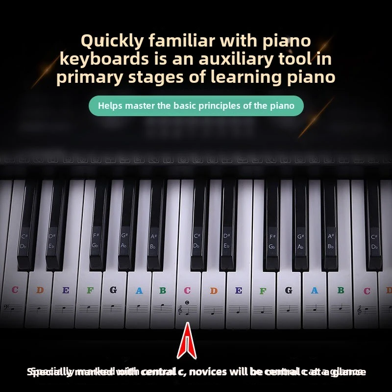 ملصقات تدريب البيانو لـ 37/49/54/61/88 مفاتيح شفافة PVC مفتاح البيانو ملصق ملاحظة لوحة المفاتيح القابلة للإزالة اللوازم الموسيقية