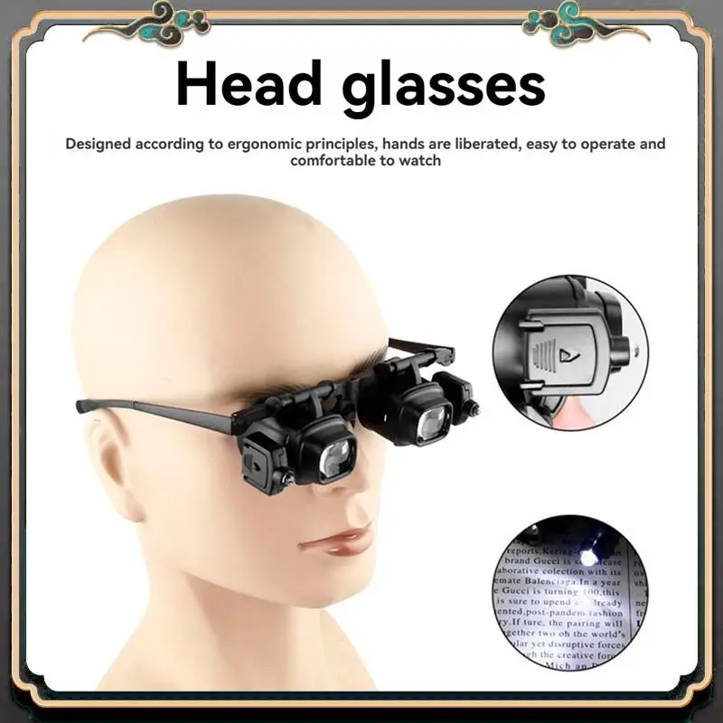 ASMA-Magnifying Glasses Acrylic Lenses Led Large Field Of View Head Mount Magnifying Glass For Electronics Watch Repair