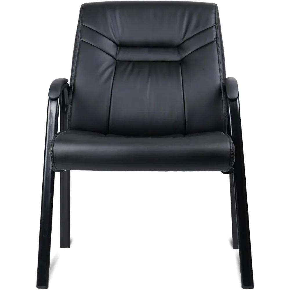 

Big Tall Wide Office Guest Chair Heavy Duty 500lbs Leather Comfy Side Reception Chairs with Arms No Wheels