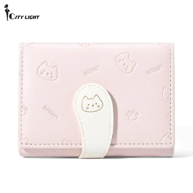 Brand Kitten Printing Wallet Women Cute Short Purse Card Holder Small Three Fold Wallet Women Coin Purse