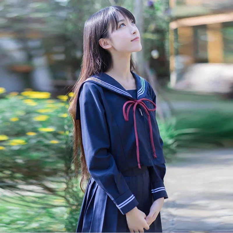 Autumn Japanese School Uniforms For Girls Cute Long-length Sailor Tops Pleated Skirt Full Sets Cosplay Jk Costume Series