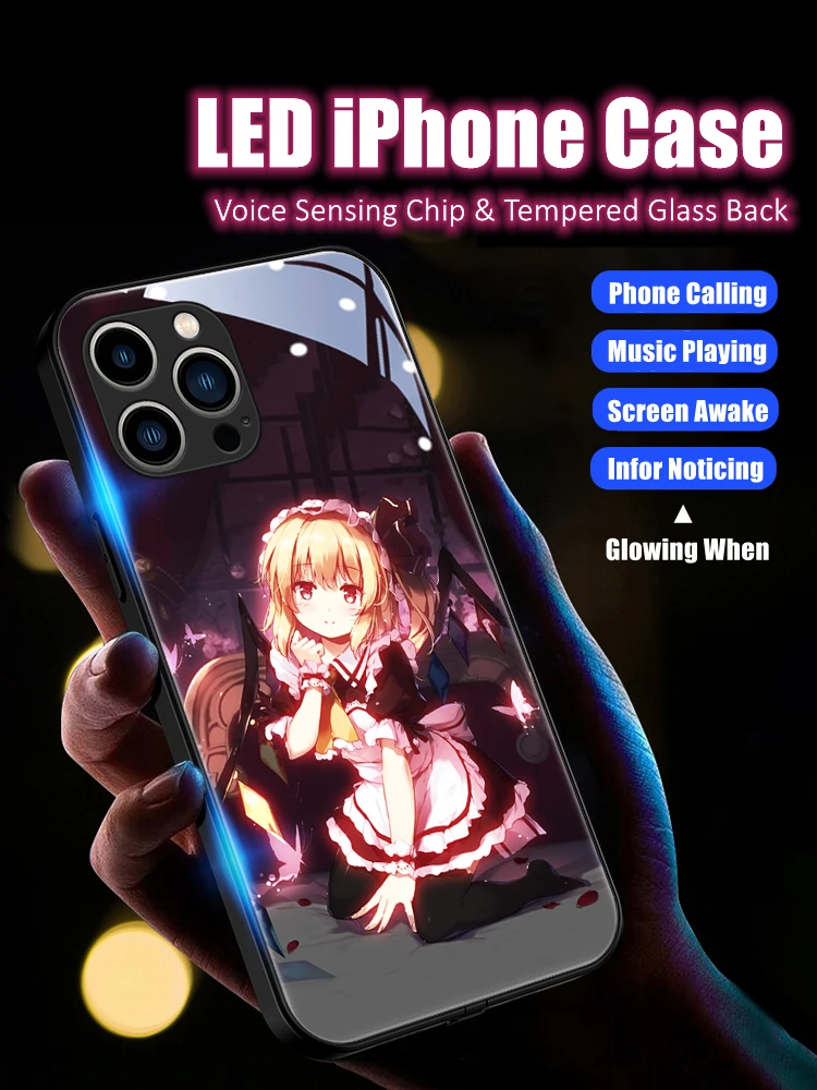 

Sexy Cute Anime LED Light Glowing Luminous Tempered Glass Back Phone Case for iPhone 11 12 13 14 15 X Xs Xr Mini Pro Max Plus