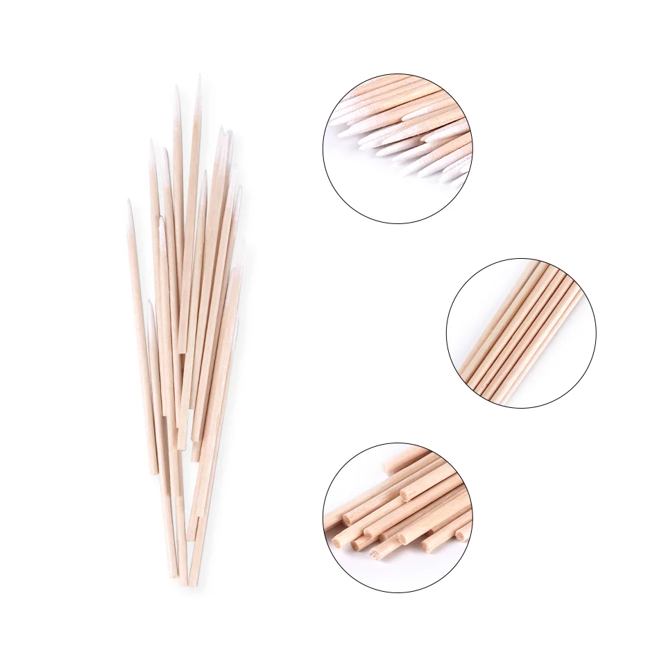 500 Stuks Nagels Hout Wattenstaafje Schoon Sticks Knoppen Tip Houten Katoenen Hoofd Manicure Detail Corrector Nagellak Remover Art gereedschap