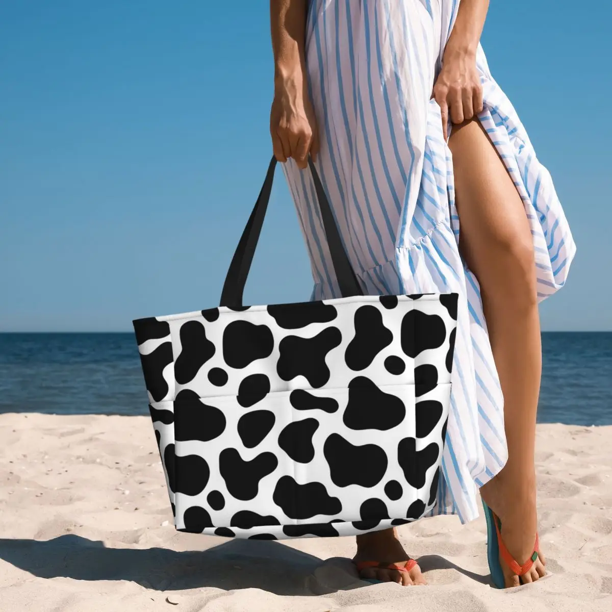 

Cow Spots Animal Print Beach Tote Bag Sport Gym Yoga Duffle Large Tote Bag Women Travel Bag Fitness bag