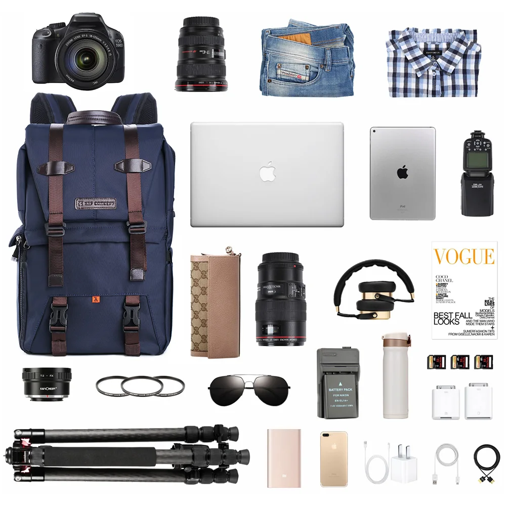 K & F Concept-Mochila multifuncional à prova d'água para câmera, bolsa DSLR e SLR 20L elegante, se encaixa 15,6 "para laptop com tripé