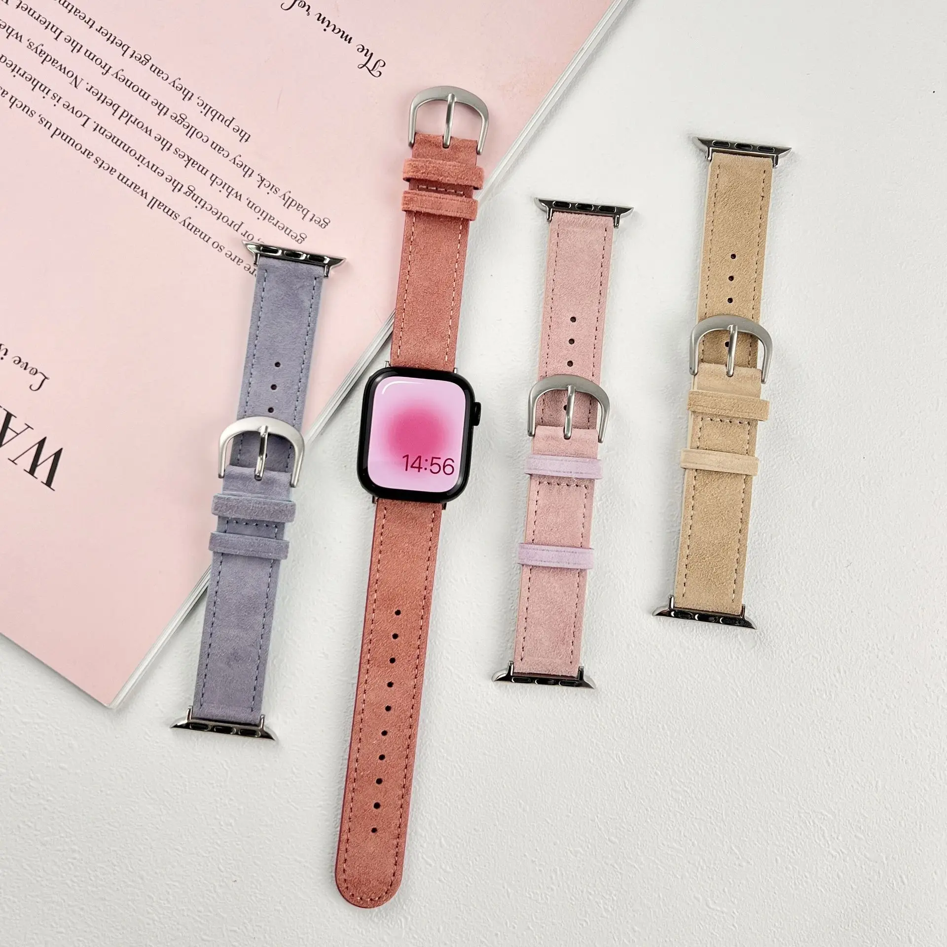 Zegarek bransoletka skórzany pasek do zegarka Apple Watch kontrastujący kolor futro pasek do zegarka Applewatch9876543SE uniwersalny