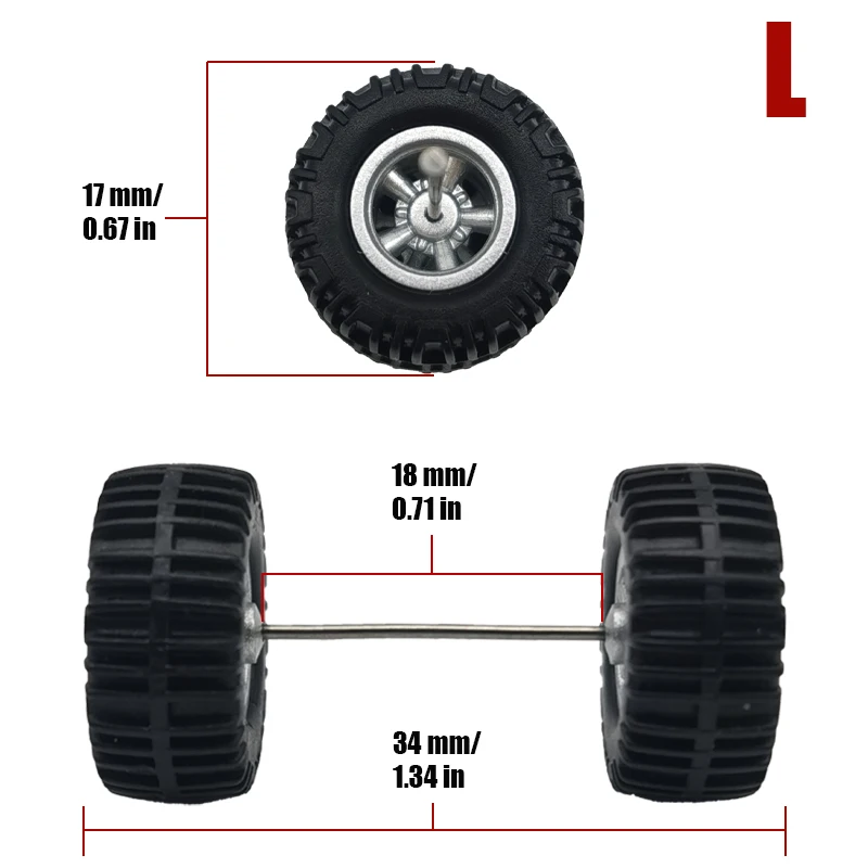 1/64 All terrain Wheels with Detachable Rubber Tires Model L for Model Cars Refiting Parts for Hotwheels (5 Sets)