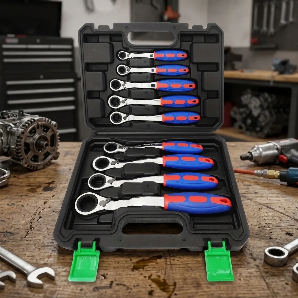 Ratchet Wrench Set 9 Pieces Dual Direction 72 Tooth Chrome Vanadium Steel for Flexible Repair and Installation Tasks
