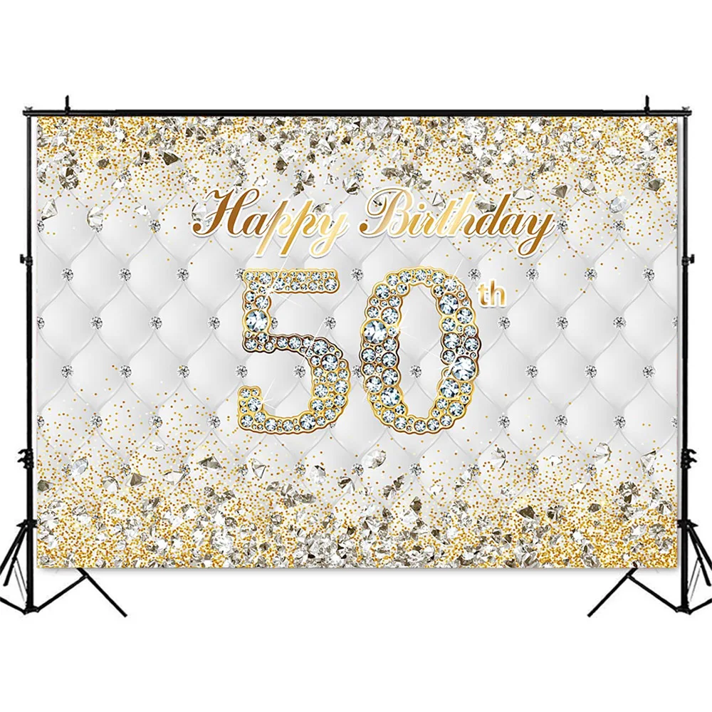 50th Gold Birthday Backdrop White Heardboard Women Birthday Party Decoration Banner Fifty Birthday Golden Birthday Photocall