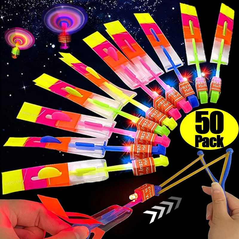 LED Luminous Slingshot Outdoor Flash Light Flying Arrows Flying Toys Helicopter Slingshots Catapult Kids Adults Toy Party Props