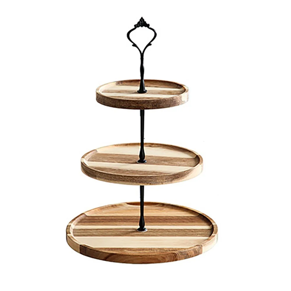 Solid Wood Serving Tray Smooth Detachable Multi Layer Frame Food Platter Stable Bracket Wood Grain Texture Snack Tray