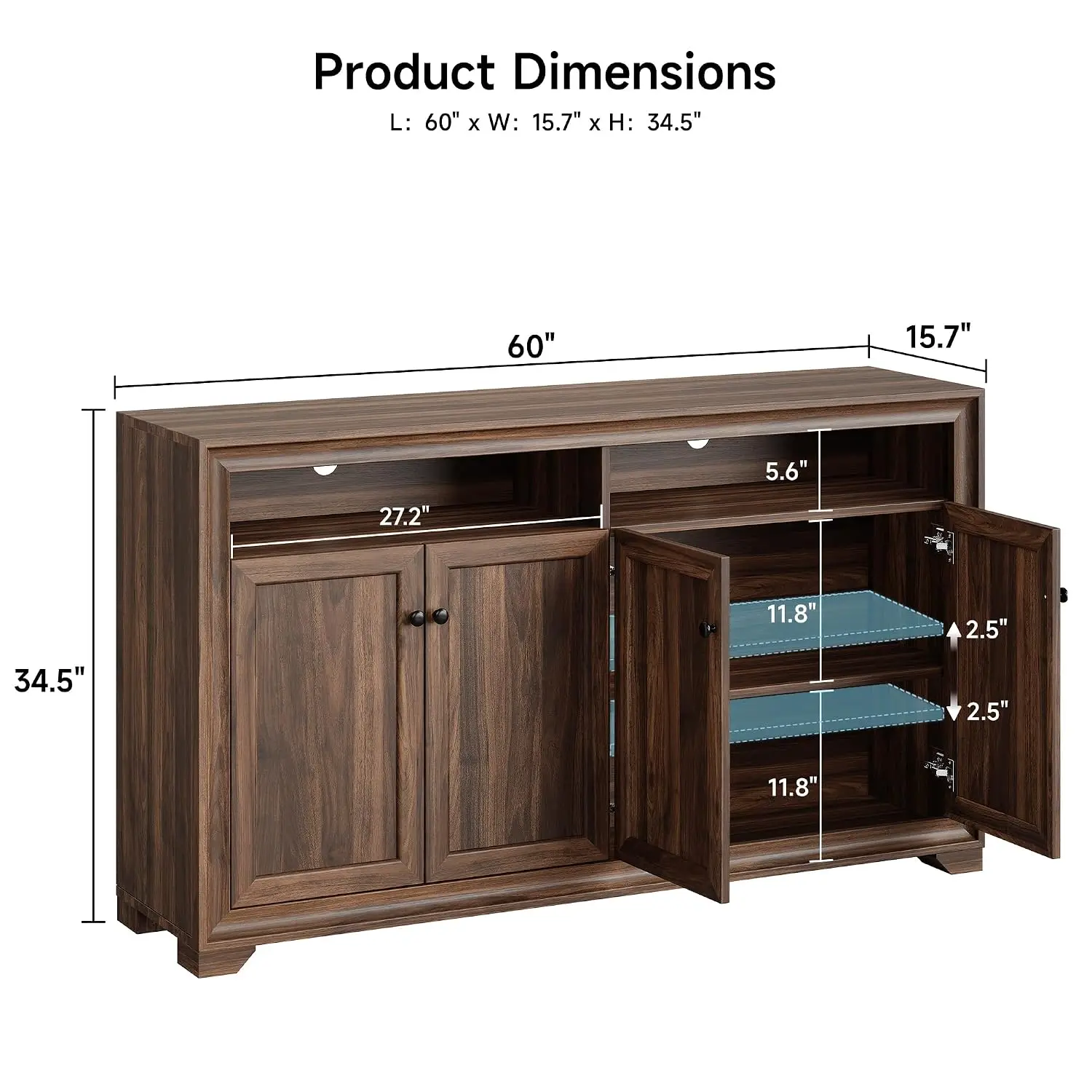 60 Inch Sideboard Cabinet with 4 Doors & Storage for Dining Room, Customized