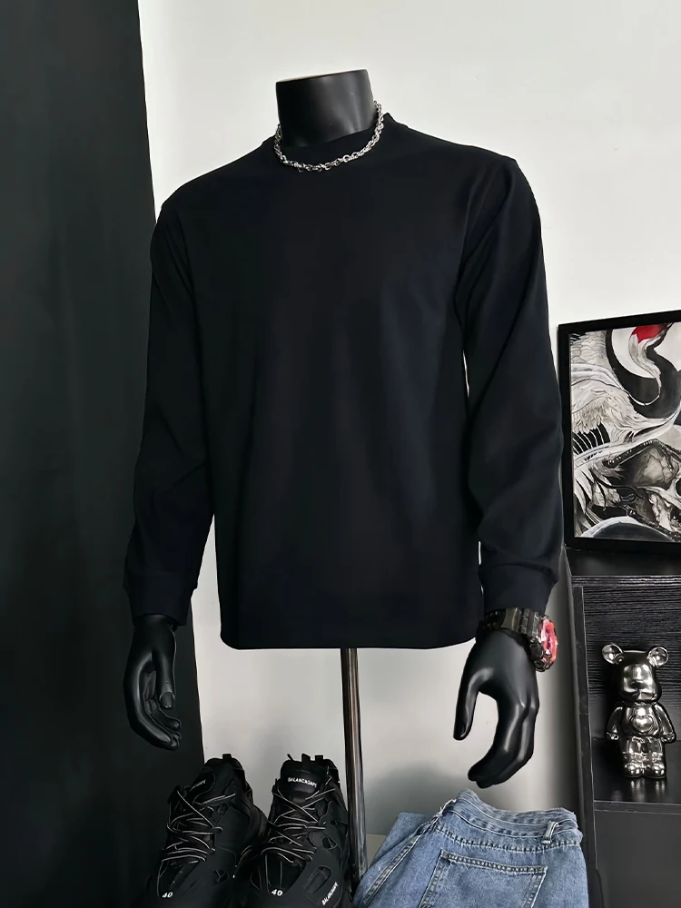 الرجال 100% قميص قطني بكم طويل تي شيرت خريف 2025 طاقم الرقبة فضفاضة حجم كبير عالية الجودة مريحة بلون رداء علوي غير رسمي #4