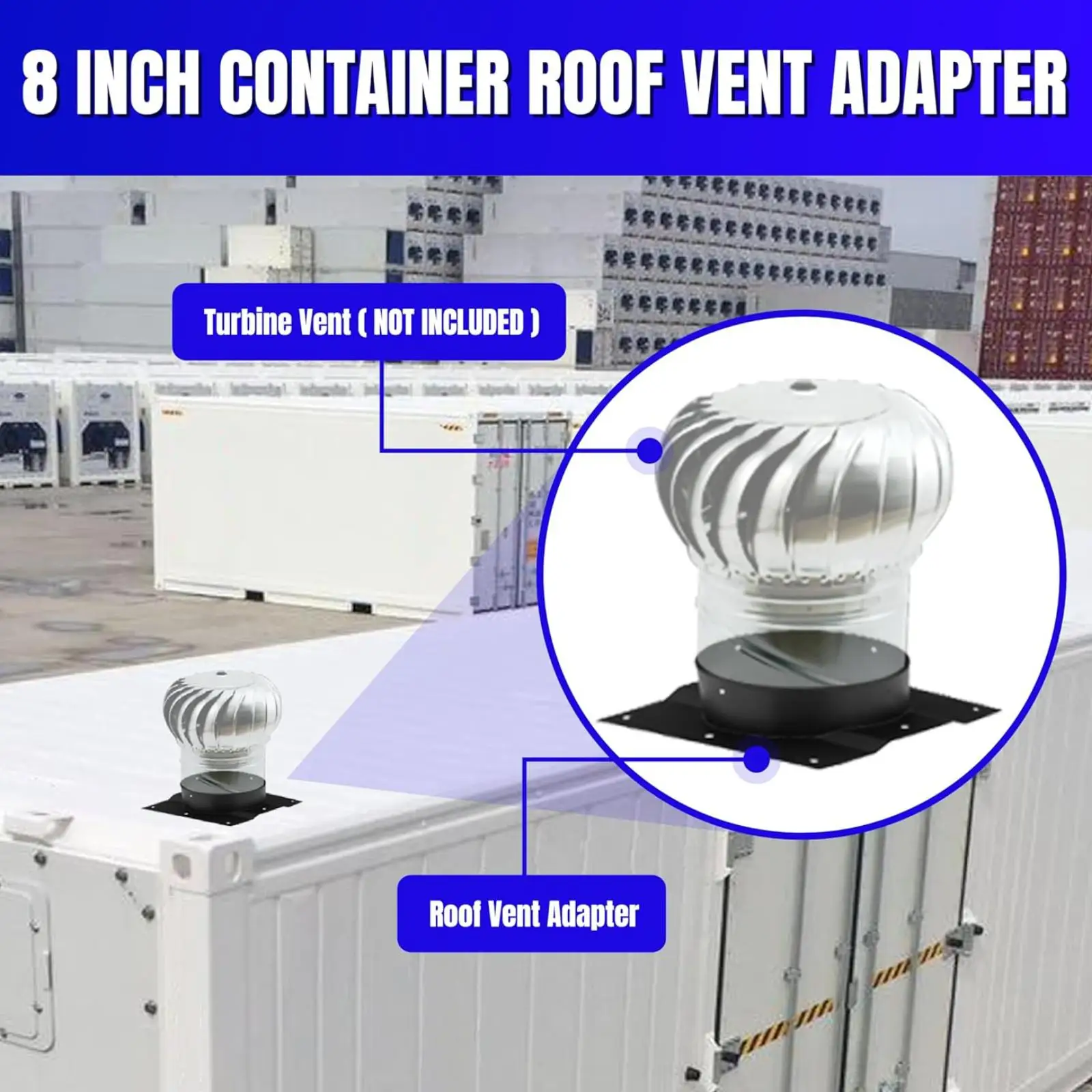 8 Inch Container Roof Vent Adapter Black Carbon Steel Airflow Solution for Shipping Containers