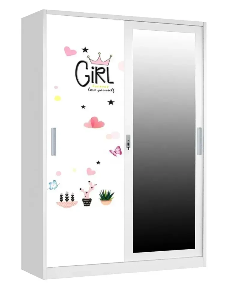 

A Girls Wardrobe With Printed Image Double Sliding Door Closet Wardrobe