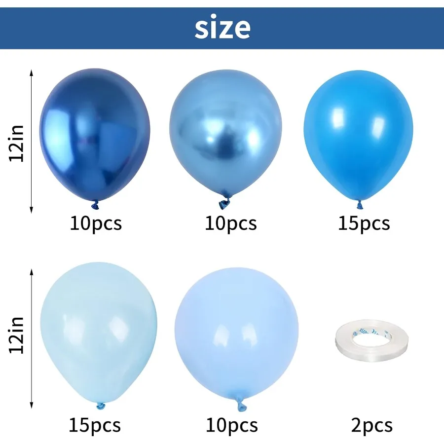 Ensemble de ballons bleu 60 paquets de ballons métalliques de 12 pouces, Macaron perlé, ballon bleu bébé, Ballons mixtes bleu clair pour chaussures de mariée