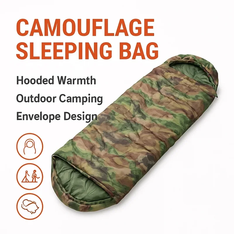 Camouflage Envelope Sleeping Bag Hooded Warm Outdoor Camping Sleeping Bag