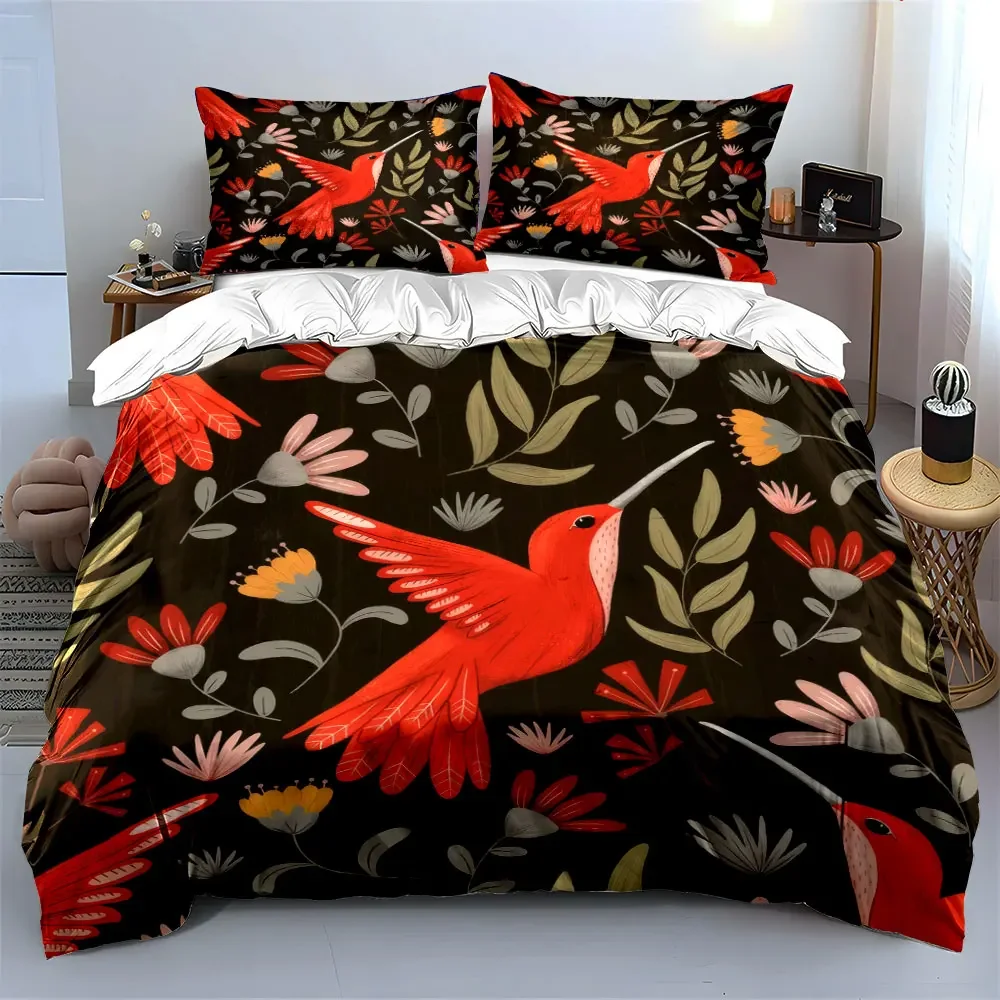 Hummingbird Floral Home Decor Soft Comfortable Duvet Cover Bedding Set Included 1*Duvet Cover & 2*Pillowcases, gift