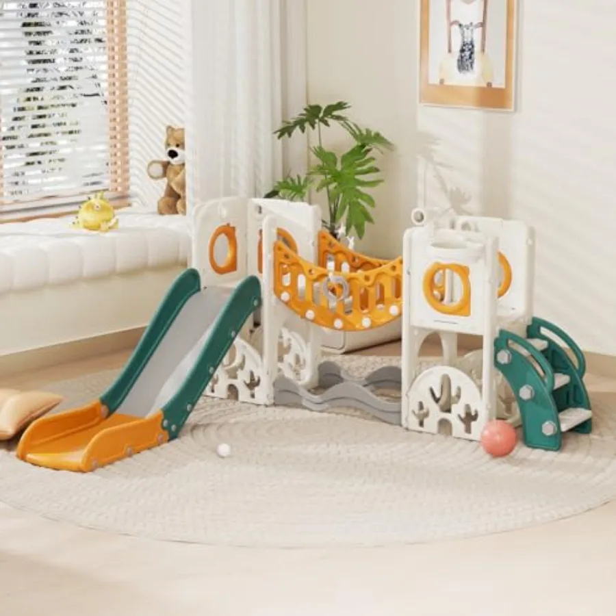 

10 in 1 Toddler Slide Set Slide for Toddlers Outdoor Indoor Playground for Toddlers 1-3 Toddler PlaySet with Basketball Hoop an