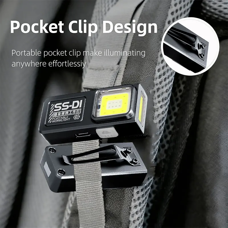 Tragbare Mini COB LED Taschenlampe Wiederaufladbare Leistungsstarke Arbeitsleuchte mit Clip Magnet Wasserdicht EDC Camping Wandern Taschenlampe