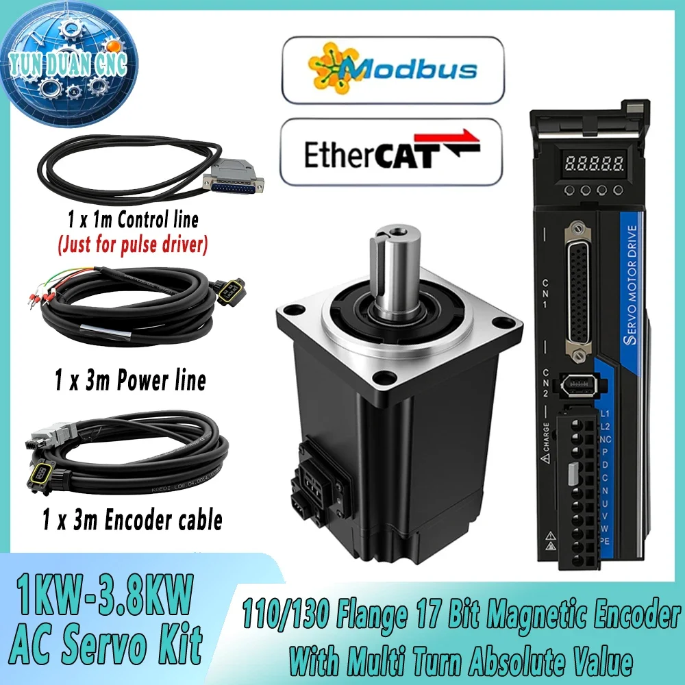 

1.2kw/1.5kw/2.6kw/3.8kw 110-130mm High Torque AC Servo Motor With Driver Pulse Ethernet 17Bit Encoder With Brake And Battery Box