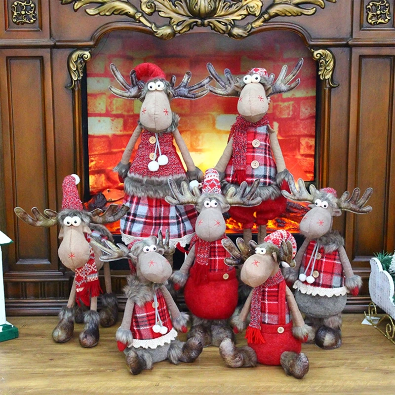 

Christmas Ornaments Xmas Long Stretchable Leg Reindeer Plush for Doll Gift Adjustable Leg Holiday Home Party Decorations