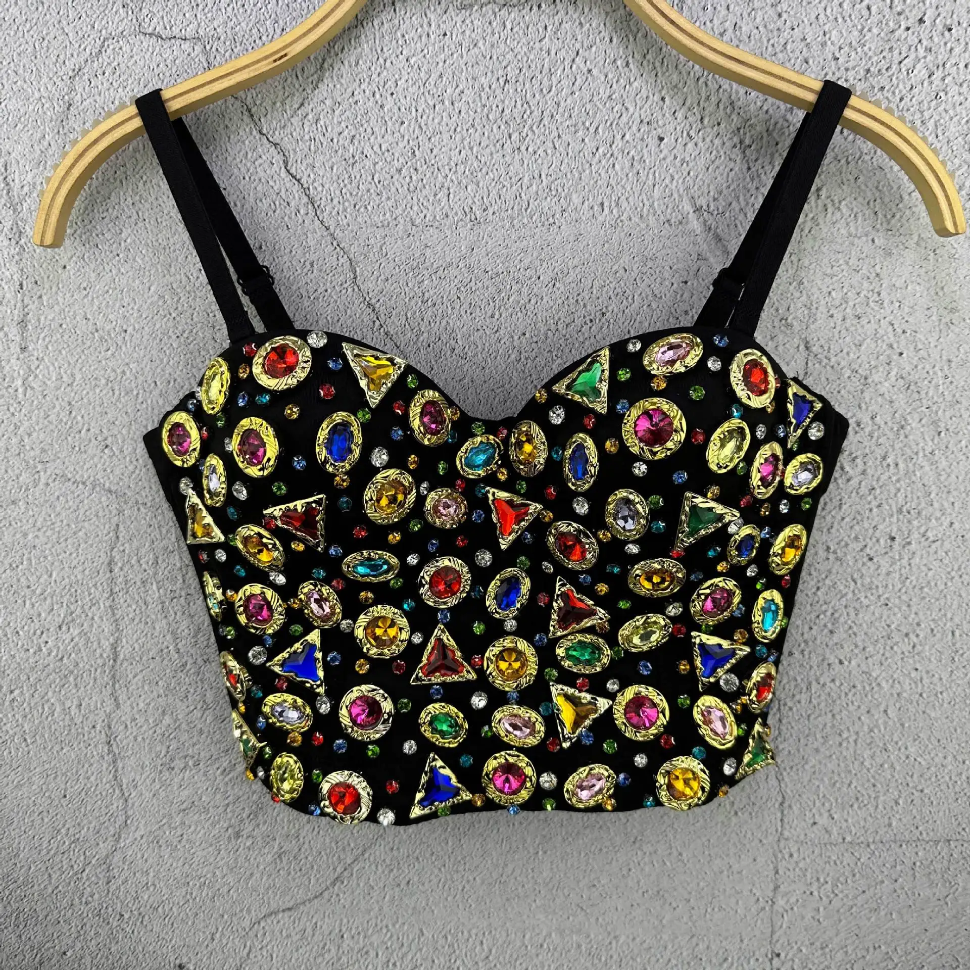 Heavy Industry Colorful Triangle Oval Diamond Small Vest Suspender Versatile Retro Trend Stage Metal Top