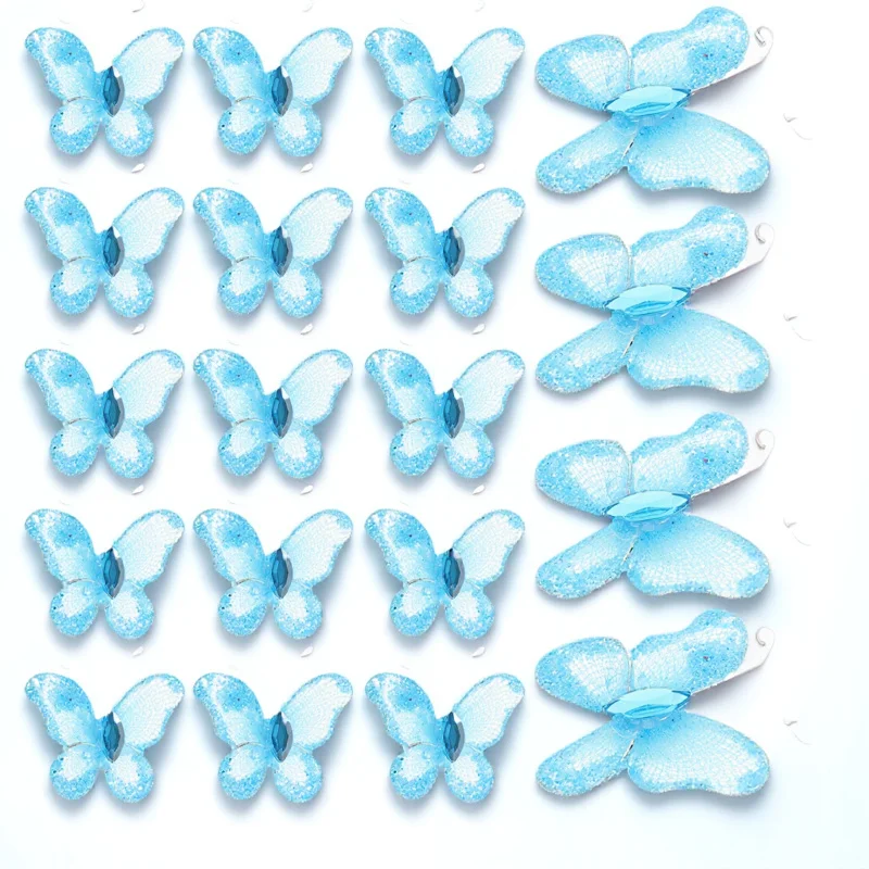 

50Pcs Blue Mesh Wire Decorative Butterflies Glitter Wedding Favor Invitation Craft 3x3cm Butterfly Decorative Butterfly