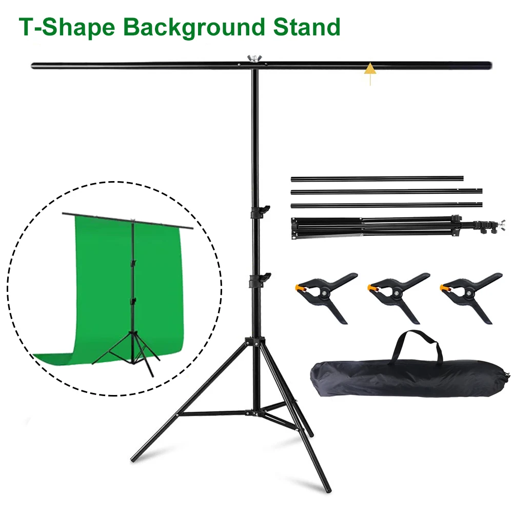 

T-Shape Portable Background Stand Kit Adjustable Photography Background Photo Backdrop Frame with Spring Clamps For Photo Studio