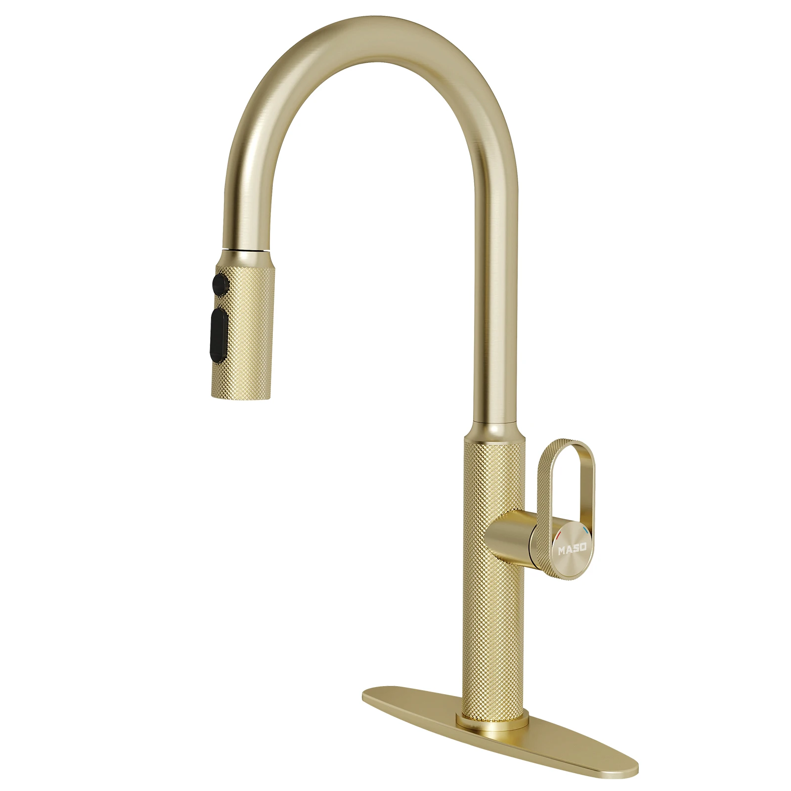 

MASO Kitchen Faucet, Pull-Down Sprayer, 3 Spray Modes, Single Handle, High Arc, 304 Stainless Steel, Brushed Gold