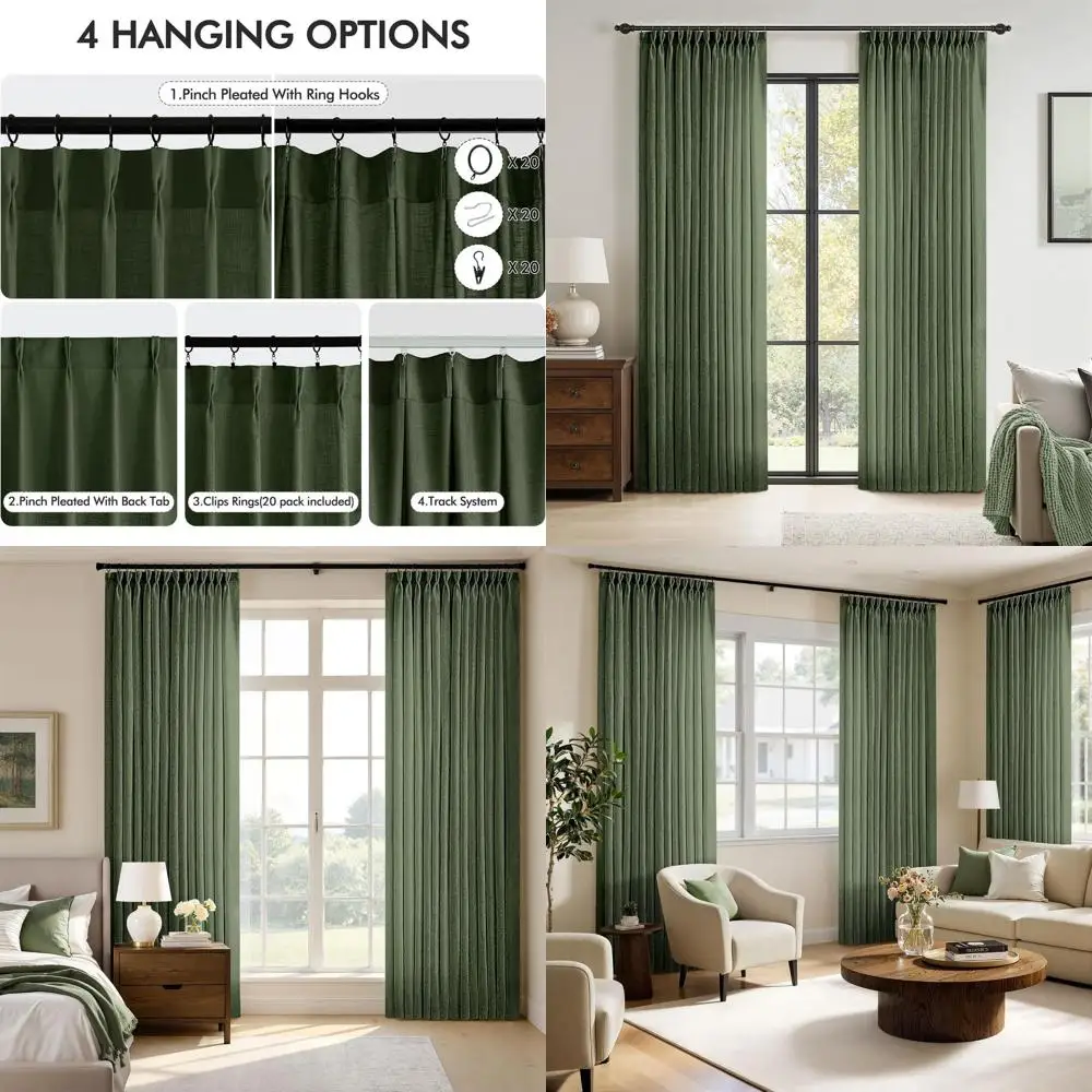 

Льняные шторы оливкового цвета, длиной 108 дюймов, комплект из 2 панелей для спален и гостиных, мягкий лен с крючками на задней стороне, полупрозрачные, светло-зеленые.