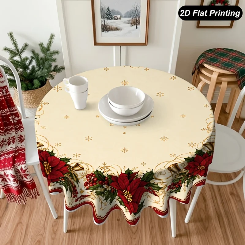 1 piece, Christmas round tablecloth, solid color daisy wreath, perfect to decorate your table and home environment