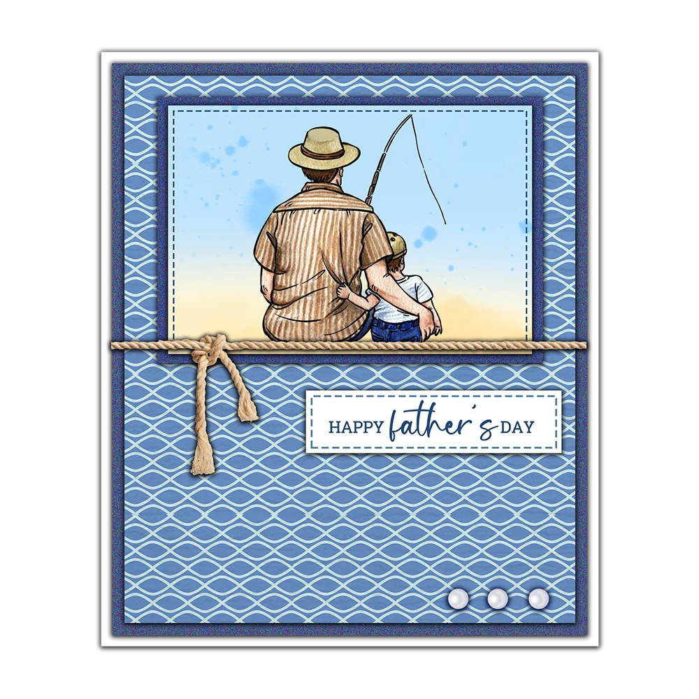 Mangocraft Fishing Father Kids Cutting Dies Clear Stamps Love Father\'s Day DIY Scrapbooking Metal Dies Silicone Stamps For Cards