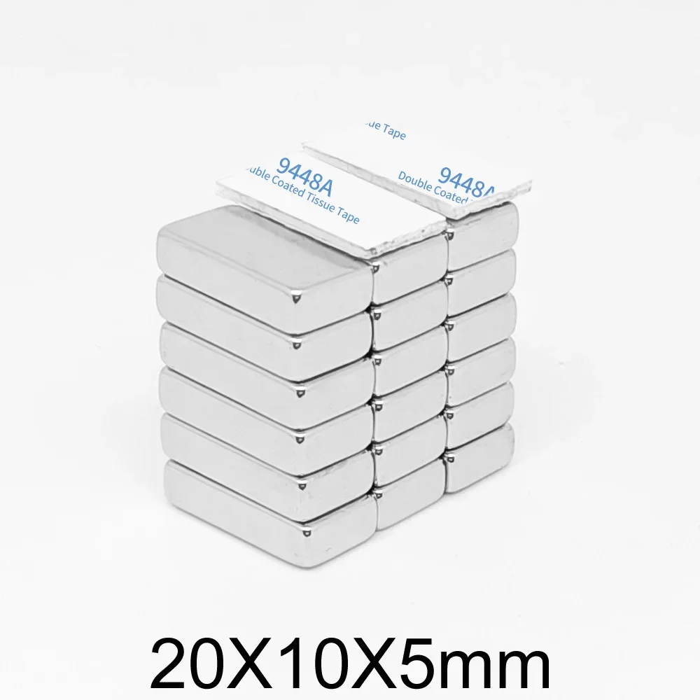 Ímãs fortes poderosos do bloco 20x10x5 com fita adesiva dupla face de 3m 20x10x5mm ímãs de neodímio 20*10*5