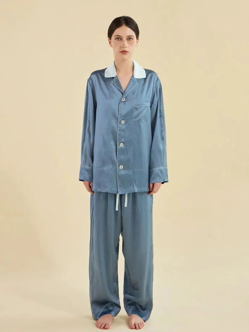 

Marthaqiqi Casual Ladies Nightgowns 2 Piece Suit Turn-Down Collar Sleepwear Long Sleeve Pajamas Pants Winter Home Clothes Female