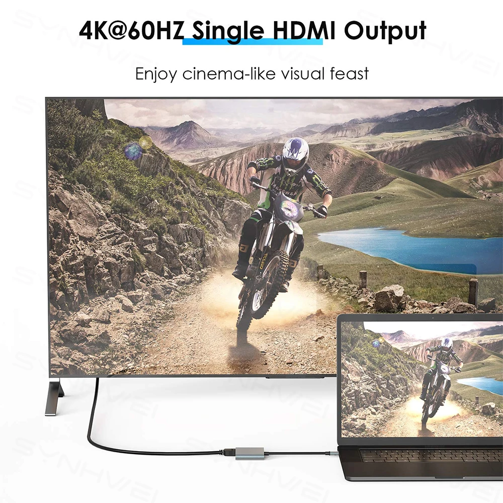 2-портовый концентратор USB C для двойного разветвителя HDMI 4K 60 Гц, двойной экран, док-станция типа C для Macbook, ноутбука, мобильного телефона,