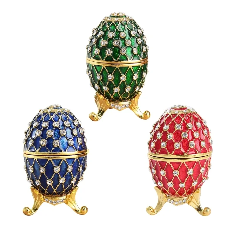 

Hand Painted Eggs Ornament with Hinged Lid Collectible Jewelry Box for Home Decoration Handmade Colorful Easters Eggs