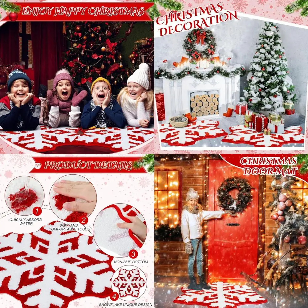 

Red Snowflake Rugs for Bathroom, Winter Doormat, Decorative, Washable, Non-Slip, Christmas Mat for Home and Bathroom Carpet Deco