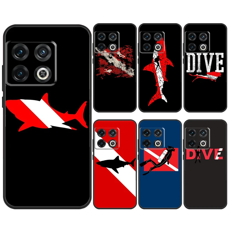 Dive Scuba Diver Shark Diving Flag Case For OnePlus 12 11 9 10 Pro 8T 9RT 10T 10R 12R Nord CE 2 Lite CE3 CE4 2T N10 N20 Cover