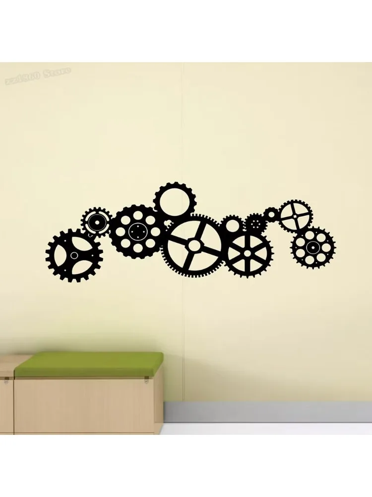 Gears kalkomania ścienna Steampunk Sign Cogs koła naklejka ścienna dzieci dzieci prezent plakat Mural naklejka winylowa gra dekoracja ścienna B967 — zdjęcie 2
