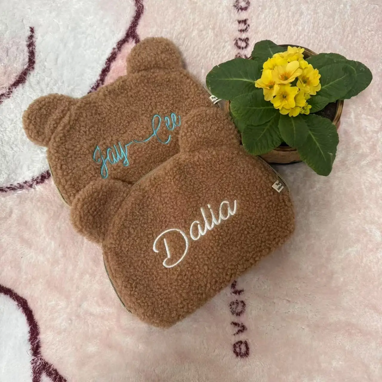 Personalized Teddy Sherpa Large Cosmetic Bag|Custom Makeup Bag|Customized Travel Bag|Bridesmaids Gifts|Wedding Favor Gifts