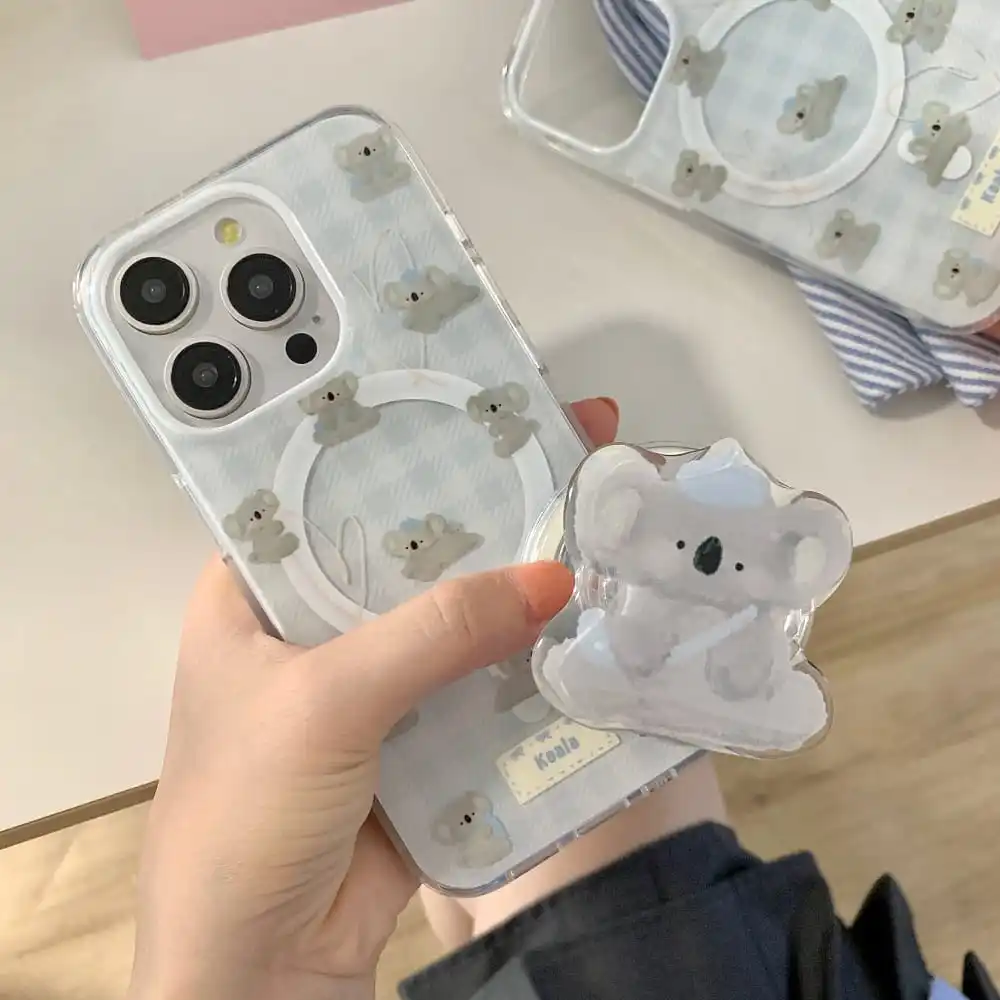 Cute Cartoon Koala Phone Case for IPhone 12 13 14 15 Pro Max Hot Sale Soft Lovely Anti-fall Protect Cover with Magnetic Bracket