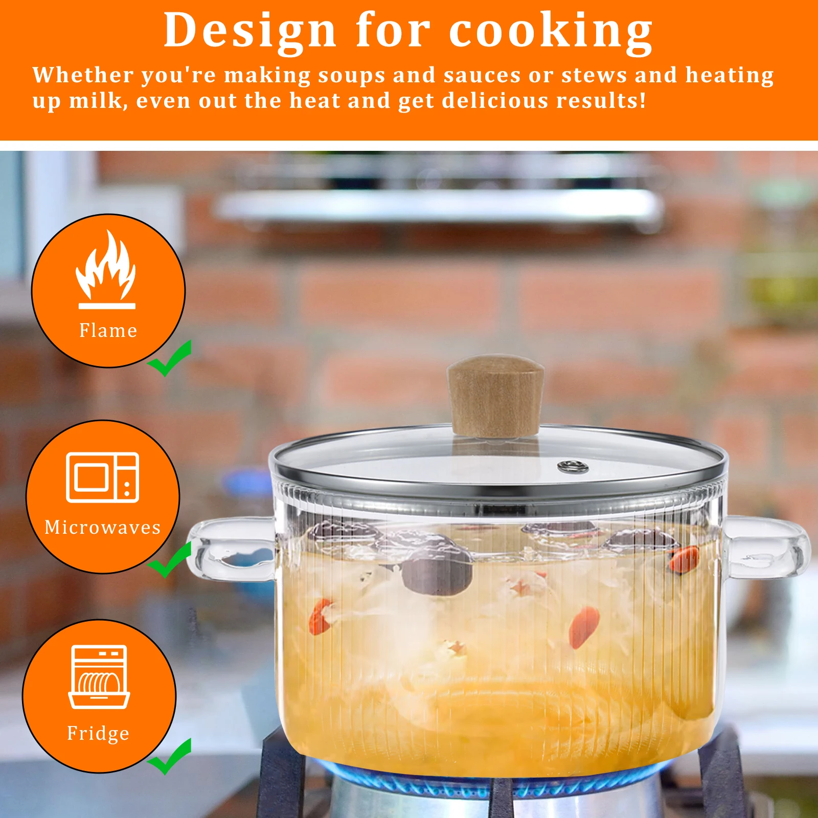 1.6/1.5L Glass Cooking Pot With Lid Heat Resistant Saucepan for Heating Milk Soup Noodles Salad Bowl Kitchen Cookware Simmer Pot